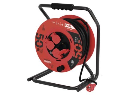 Venkovní prodlužovací kabel na bubnu 50 m / 4 zásuvky / černý / guma / 230 V / 2,5 mm2