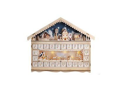 Solight LED adventní kalendář - horská chata, 10x LED, 50x40cm, 2x AA