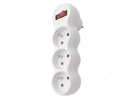 Solight rozbočka s podpěrou, 3 x 10A, bílá, vypínač