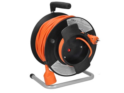 Solight prodlužovací přívod na bubnu, 1 zásuvka, 50m, oranžový kabel, 3x 1,5mm2 (Bezdrátové nabíjení Ne)