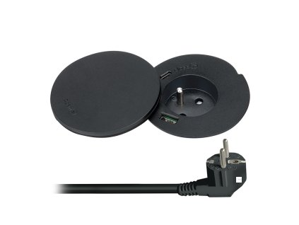 Solight vestavná zásuvka + USB A+C + Wireless 10W, otočné víčko, kabel 2m, černá (Bezdrátové nabíjení Ano)