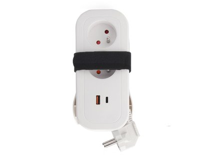 Solight 2z + USB A+C 20W PD, cestovní prodlužovací přívod 1.5m, bílý