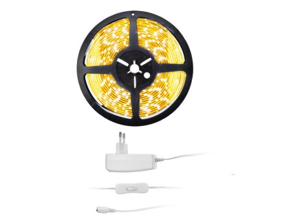Solight LED světelný pás s testrem, 5m, sada s 12V adaptérem, 4,8W/m, IP20, teplá bílá
