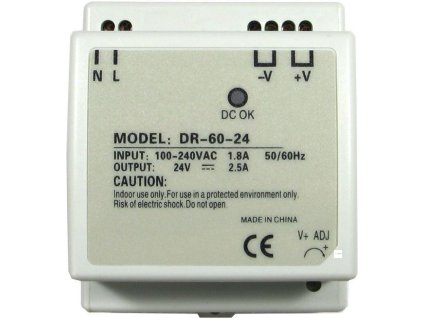 Průmyslový zdroj DR-60-24, 24V=/60W, spínaný na DIN lištu