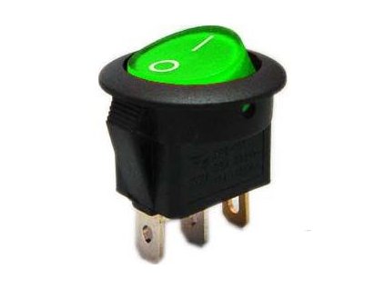 Vypínač kolébkový IRS-101-8C/D, OFF-ON 1pol.12V/16A zelený,prosvětlený