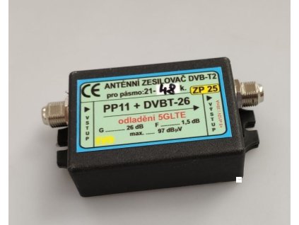 Anténní zesilovač 26dB DVB-T2 s potlačením 5G LTE