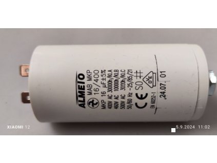 16uF/400V motorový kondenzátor MAB MKP, 40x78mm