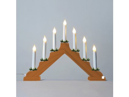 Adventní svícen dřevěný/mořený jako dub s bílou LED Filament "žárovkou"7x34V/3W