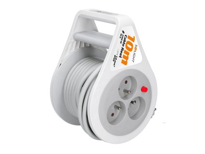 Solight prodlužovací přívod na bubnu 10m, 3 zásuvky, šedý kabel, 3x 1,0mm2