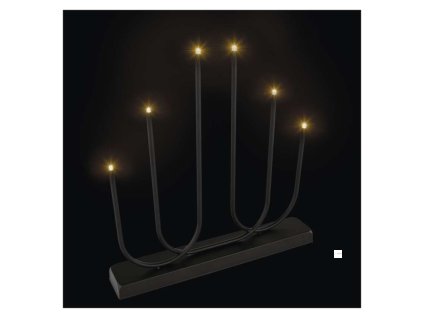 LED svícen kovový černý, 40 cm, 2x AA, vnitřní, teplá bílá