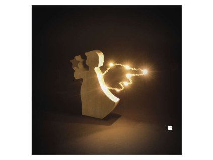 LED dekorace dřevěná – anděl, 13 cm, 2x AAA, vnitřní, teplá bílá, časovač