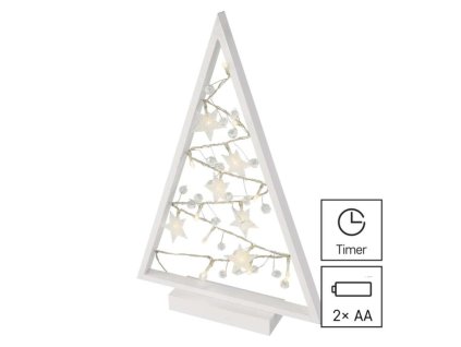 LED dekorace – svítící stromeček s ozdobami, 40 cm, 2x AA, vnitřní, teplá bílá, časovač