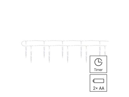 LED vánoční girlanda – 10x rampouch, 1,35 m, 2x AA, vnitřní, studená bílá, časovač