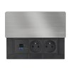 Solight vestavný blok zásuvek s posuvným krytem, 2 zásuvky, USB A+C 65W PD, 2m, stříbrný (Bezdrátové nabíjení Ne)