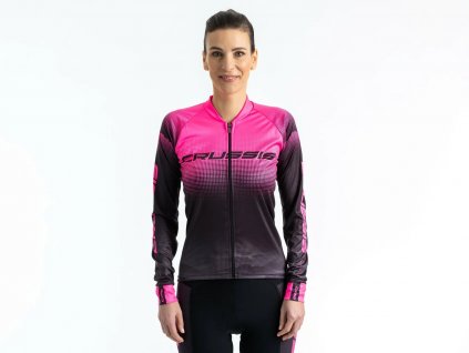 Crussis Cyklistický dres dámský dlouhý rukáv černá/růžová XL