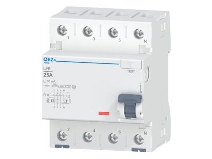 Proudový chránič OEZ LFE-25-4-030A, 25A, 30mA, 4P, typ A (OEZ:46399)
