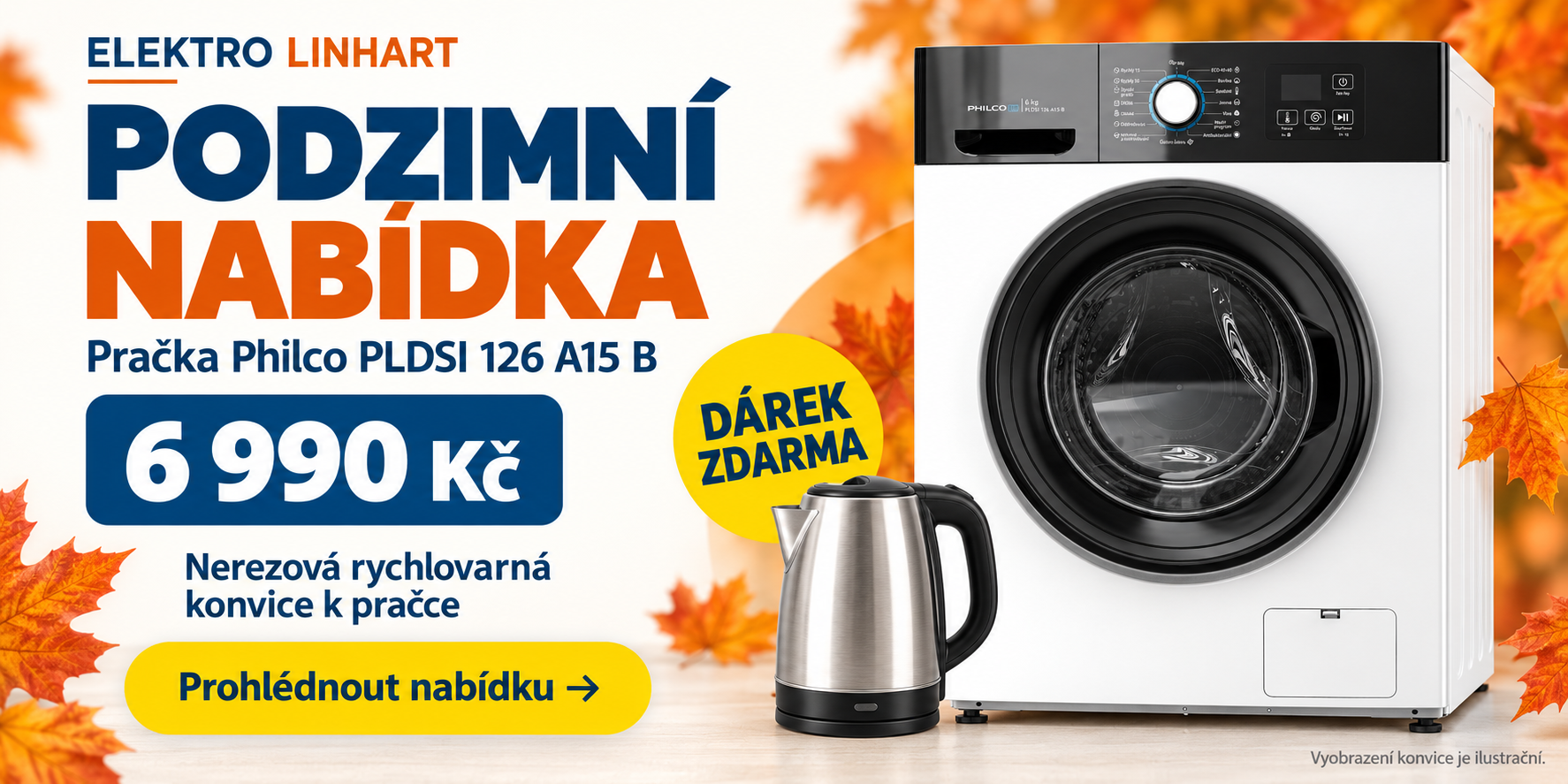 Podzimní nabídka Philco: pračka za 6 990 Kč + nerezová konvice zdarma