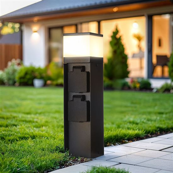 Zahradní sloupek s LED osvětlením, IP44, 2x zásuvka, černý Solight PG13B