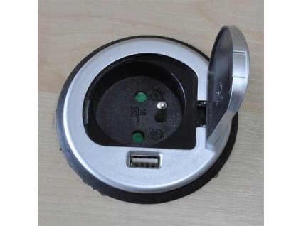 Solight PP122 vestavná zásuvka, 1x 230V + 1x USB stříbrná