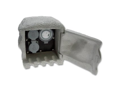 Zahradní kamenný sloupek 2 zásuvky, časovač, 230V, IP44, šedý - Ecolite STONE XSTA-222GT