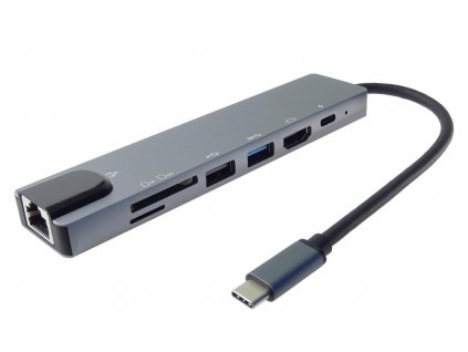 PremiumCord USB-C na HDMI+2xUSB+PD+SD/TF+RJ45 Adapter