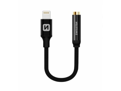 3230 1 swissten audio adapter lightning jack 3 5 mm samice textilni oplet delka 0 15 m cerny