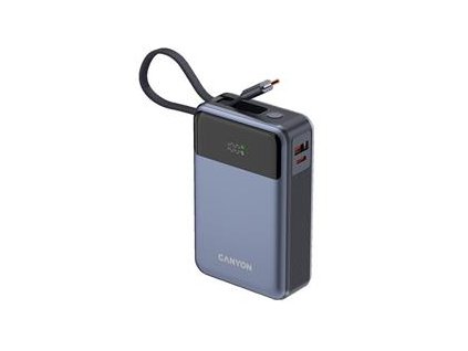Canyon OnPower 600, Powerbank, 20.000 mAh, displej, in: USB-C, out: USB-C, PD 65W/ USB-A, QC3 22,5W, integr. kábel