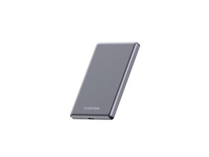 Canyon OnPower 505, Powerbank, 5.000 mAh, in: USB-C, out: USB-C PD 20W + Wireless Magnet 15W, ultratenká, šedá