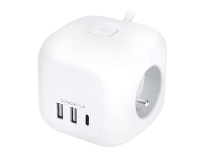 Solight kocka 2m 4z USB A+C 3.4A vypínač Predlžovačka 1