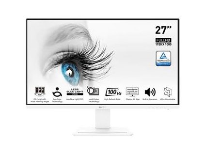 MSI monitor PRO MP273AW, 27" IPS/1920 x 1080 (FHD)/100Hz/1ms/DP/HDMI/D-Sub/bílá