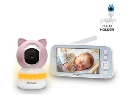 EVOLVEO Baby Monitor N5 - Set videochůvičky s 360° dohledem, obousměrnou komunikací a ukolébavkami, růžová