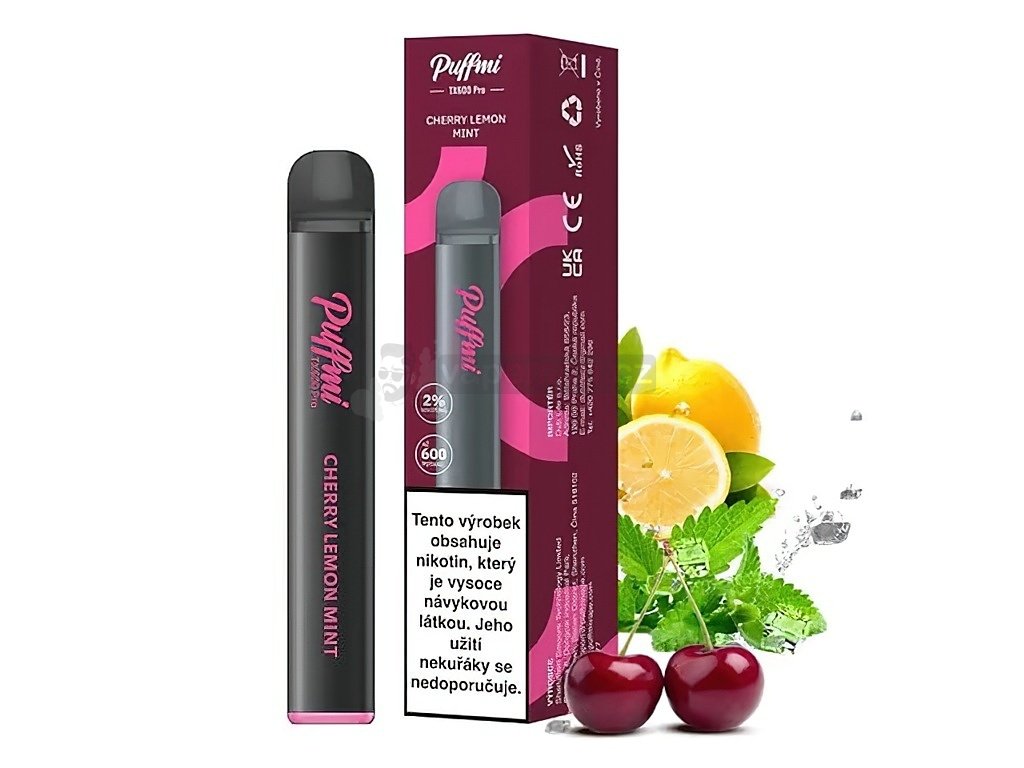 Puffmi TX600 Pro (třešně citrón a máta) jednorázová e-cigareta 20mg