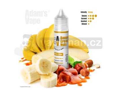 Příchuť Adams vape S&V: Banana Creamy Nuts (Banány s krémovým karamelem a ořechy) objem 10ml tabáková nálepka Kolek Q