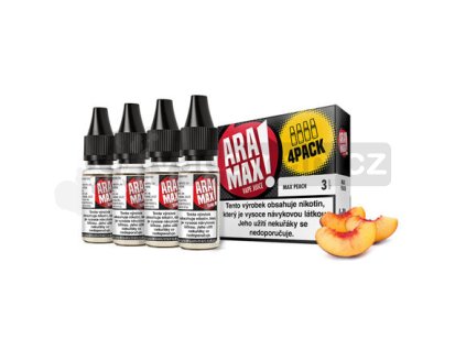 Aramax Max Peach (Broskev) 4x10ml intenzita nikotinu 3mg tabáková nálepka Kolek Q