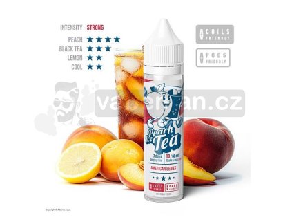 Příchuť Adams Vape American Series S&V: Peach Ice Tea objem 10ml tabáková nálepka Kolek Q