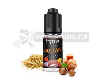 Příchuť Imperia Black Label: Sultan (Tabák s oříškem a karamelem) objem 10ml tabáková nálepka Kolek R