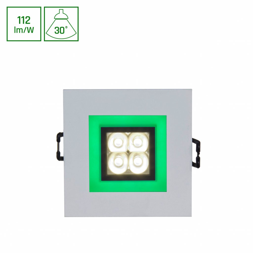 FIALE 4LED 4X1W 30DEG 230V ČTVERCOVÉ WW LED BODOVÉ ŽÁROVKY ZELENÝ RÁM