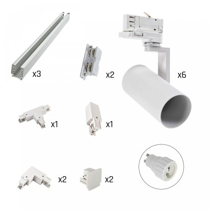 SET TRACK LIGHT: MADARA MINI 6X SPOTS + 3-FÁZOVÉ TRATE - BÍLÁ
