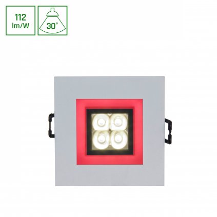 FIALE 4LED 4X1W 30DEG 230V ČTVERCOVÉ CW LED BODOVÉ ŽÁROVKA ČERVENÝ RÁM