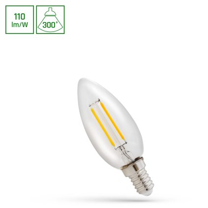 LED svíčka C35 E-14 230V 1W COG WW CLEAR SPECTRUM