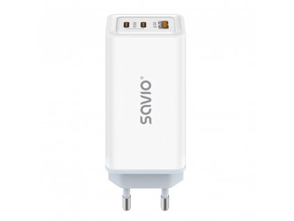 SAVIO LA-07 GaN 65W síťová nabíječka, USB, QC4.0+, PD 3.0, bílá