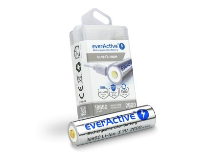 Baterie everActive 18650 3,7V Li-ion 2600mAh micro USB s ochranným BOXEM