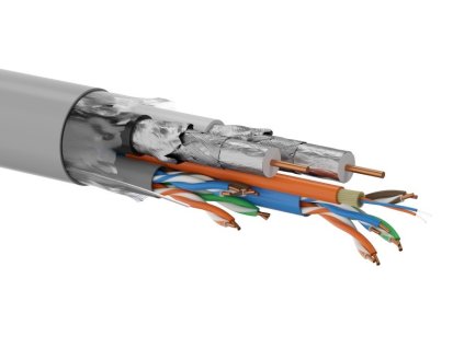 Multi-kabel Q-LANTEC MultiMedia 2x U/UTP kat.5E + 2x RG6 + 2x FO G657A1, PVC, 350m (KMP3501) Šedá