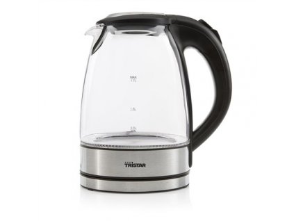 Tristar | Glass Kettle with LED | WK-3377 | Electric | 2200 W | 1.7 L | Glass | 360° rotational base | Black/Stainless Steel