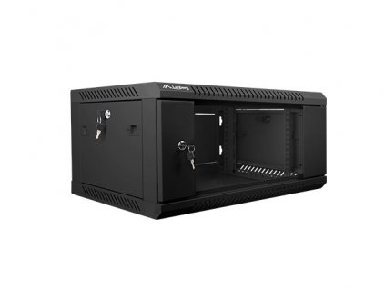 19'' nástěnná instalační skříň Lanberg 4U 600x450mm černá (skleněné dveře)