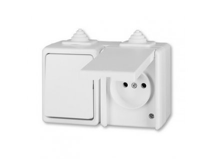 spínač č. 6+zásuvka 3932-20062 B bílá IP44 PRAKTIK