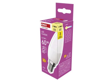 žárovka LED E14 6,5W classic candle WW ZQ3E41