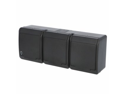 zásuvka 3-násobná vodorovná IP44 černá GALATEA