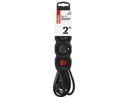 prodlužovací kabel 3 zásuvky, 2m, 3x1mm2, černý
