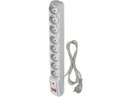 prodlužovací kabel 8 zásuvek 1,5m s přepěťovou ochranou šedý